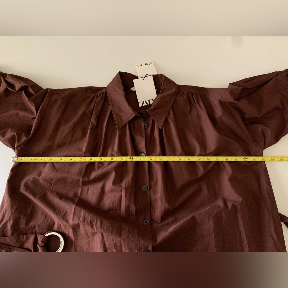 NWT Zara Brown Midi belted dress Size M - Picture 5 of 14
